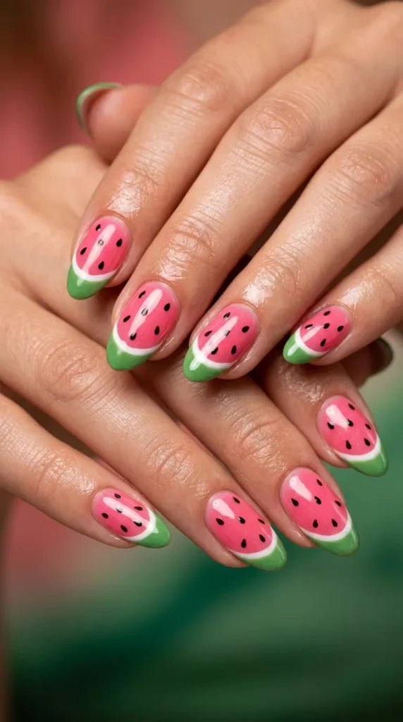 Watermelon Inspired Gel Nails