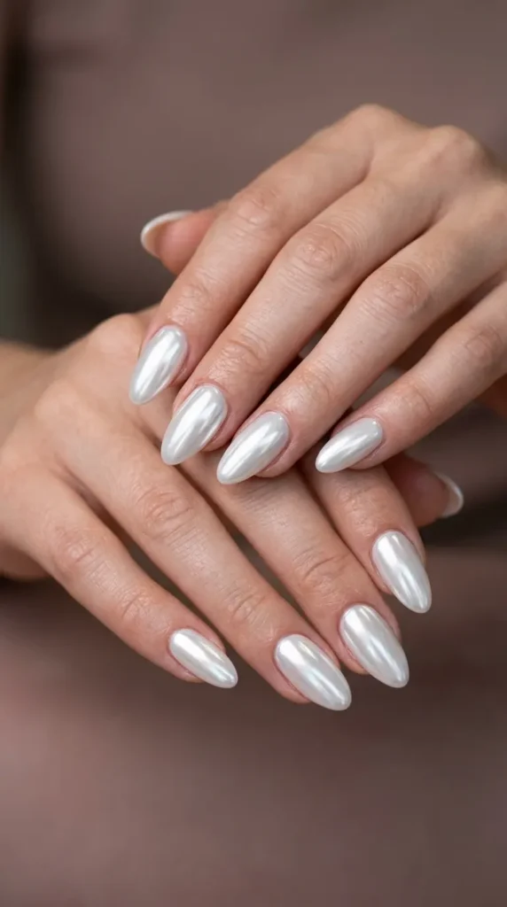 White Chrome Gel Nails