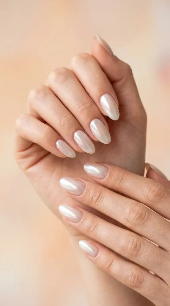 White Chrome Glazed Donut Nails