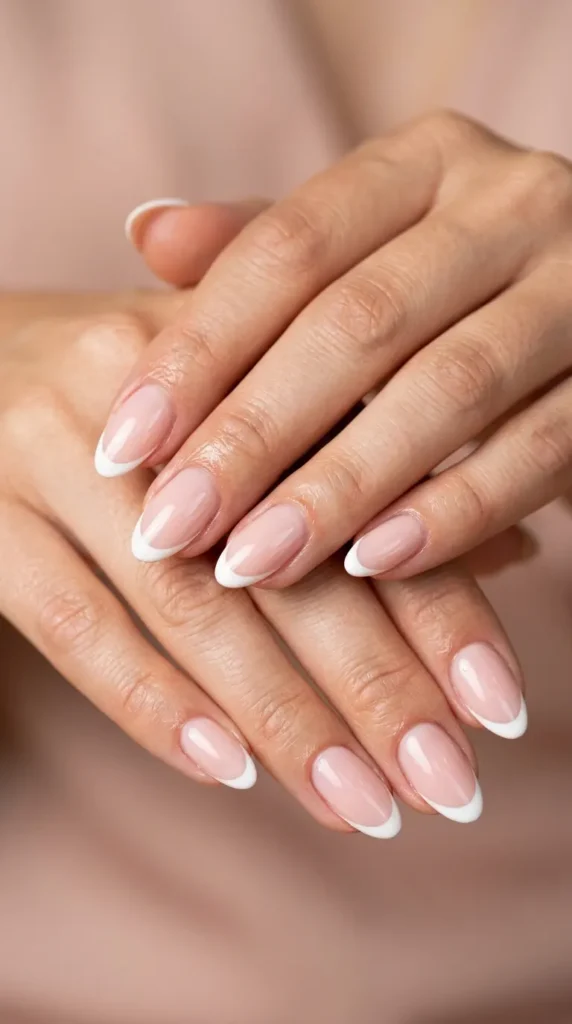 White French tips with soft blush base