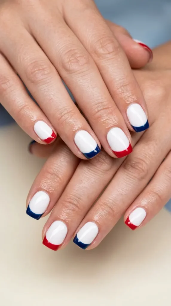 White French with alternating red/blue tips