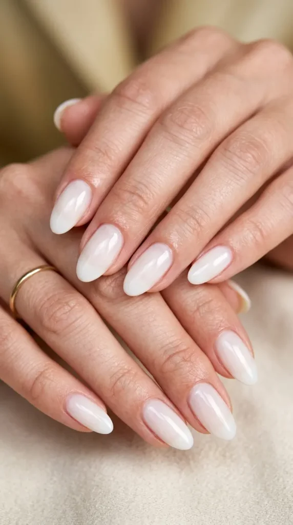 White jelly nails with translucent finish
