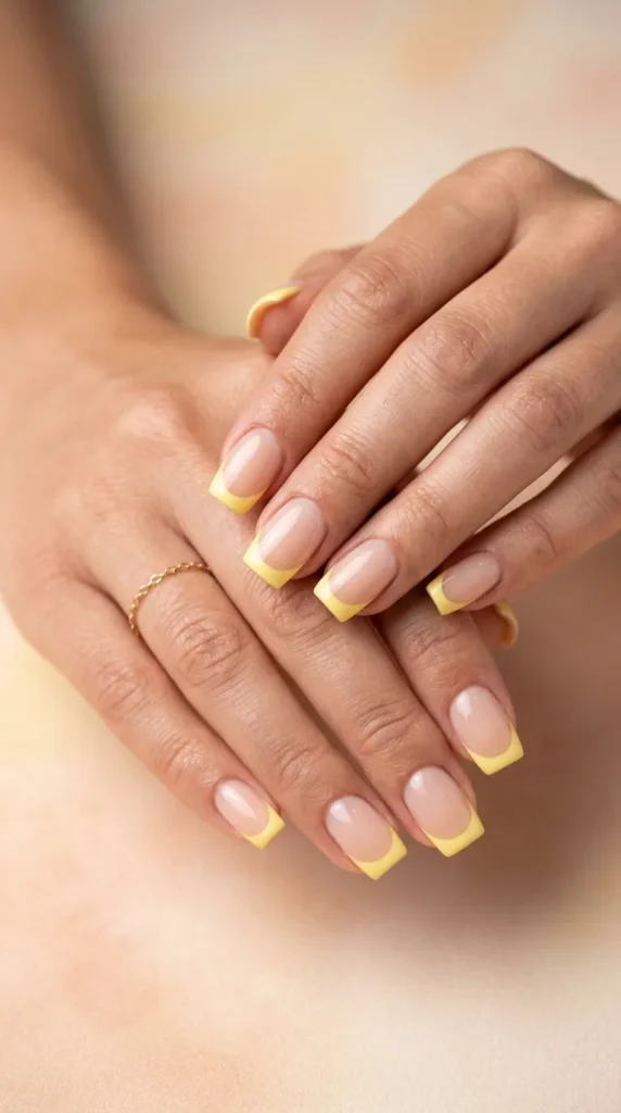 Yellow Pastel French Square Nails