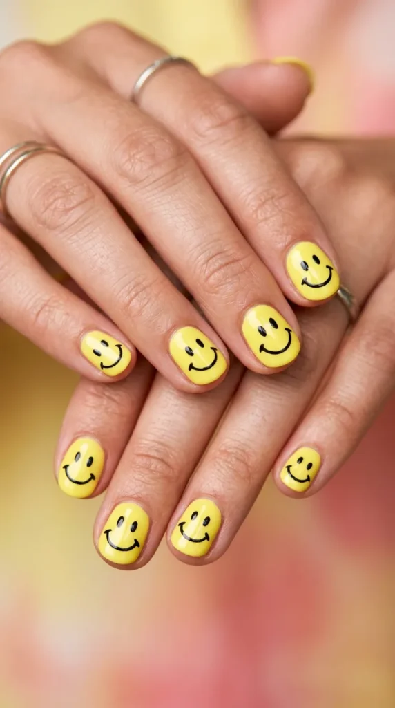 Yellow Smiley Face Nail Art Trend