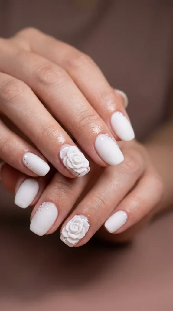 3D White Rose Sculpted Nail Art