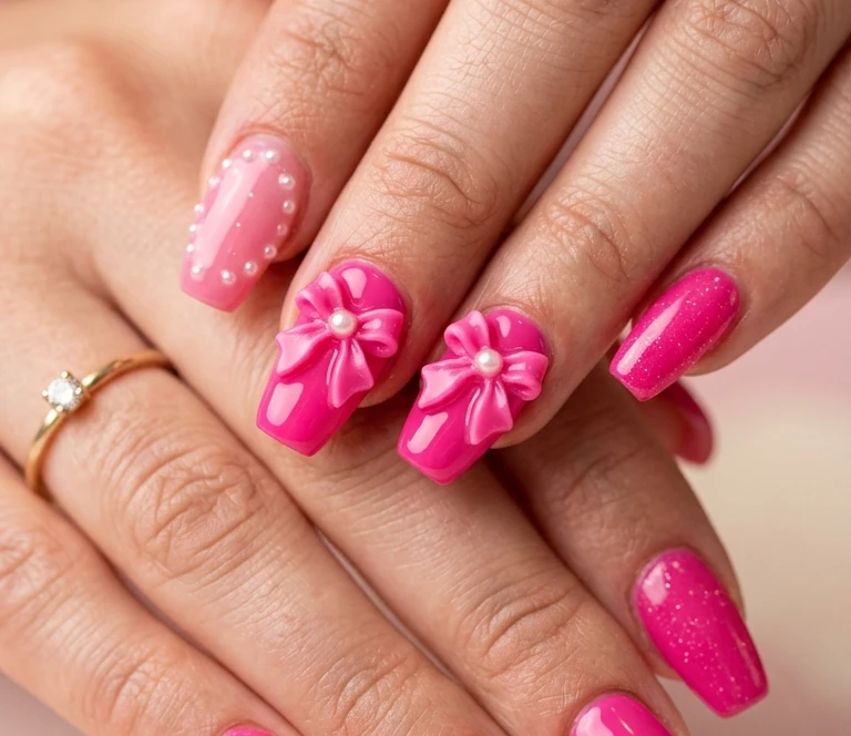 Hot Pink Summer Nail Designs