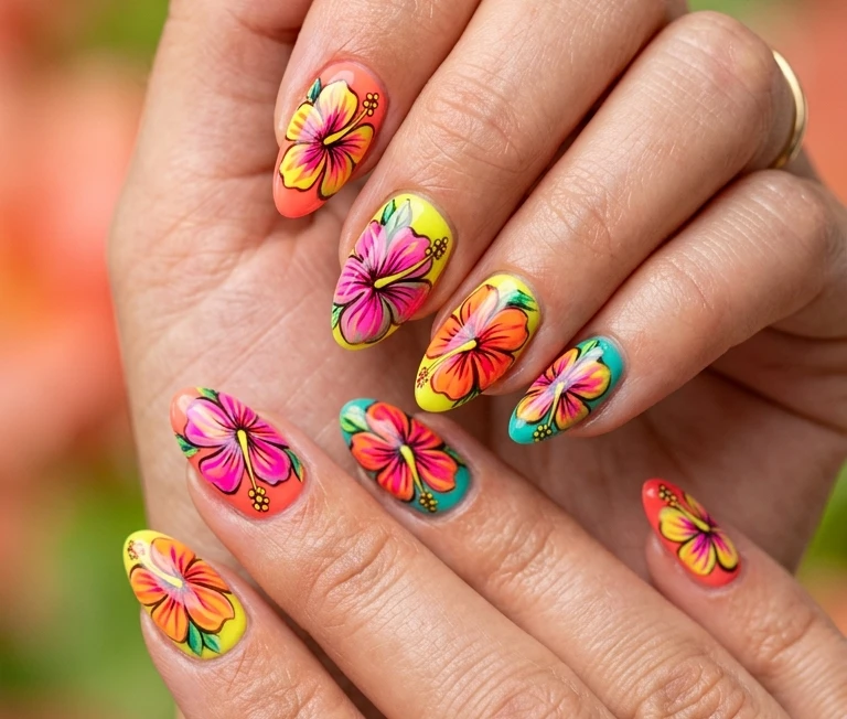 Neon Bright Summer Nail Designs