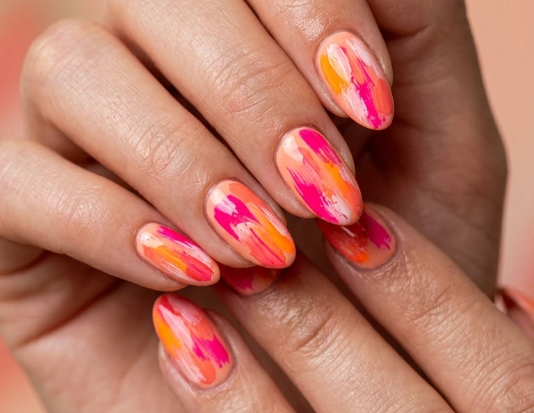 Pink and Orange Summer Nail Designs