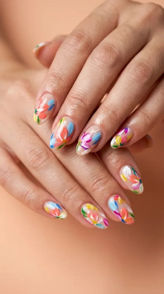 Abstract Floral Brush Stroke Nails