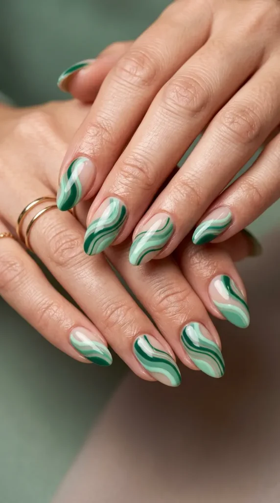 Abstract Green Wave Nails