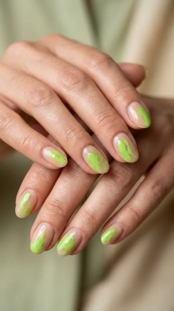 Abstract Lime Brush Stroke Nails