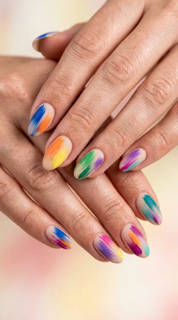 Abstract Rainbow Brush Stroke Nails