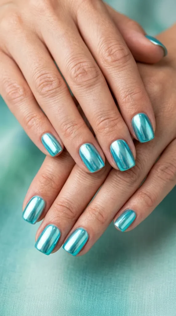 Aqua Blue Chrome Nails