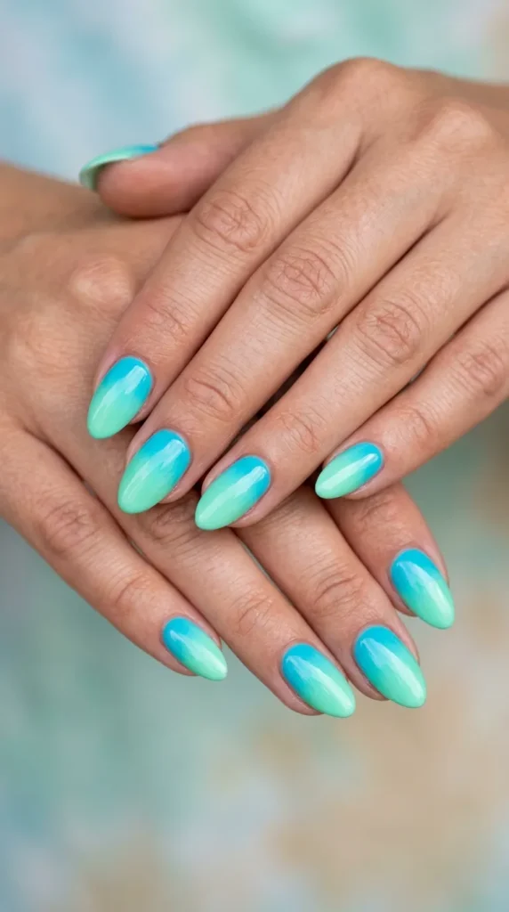 Aqua blue to mint green tropical ombre