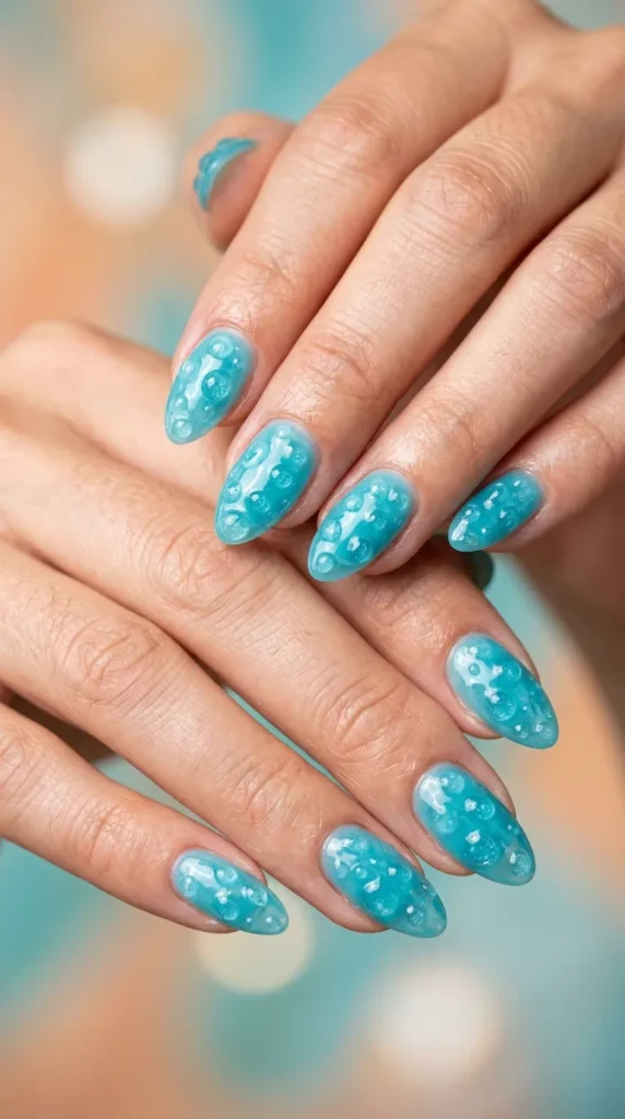 Aqua jelly translucent nails with bubble effect
