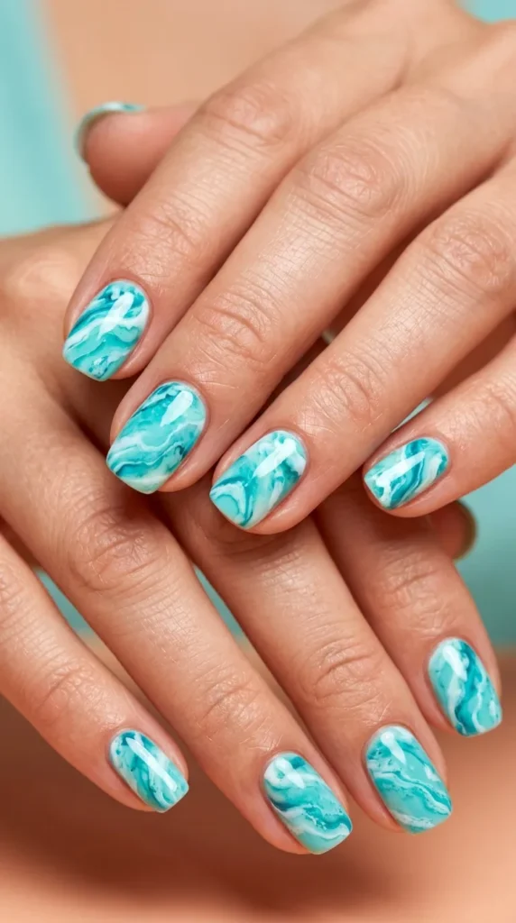 Aqua Marble Vacation Nails