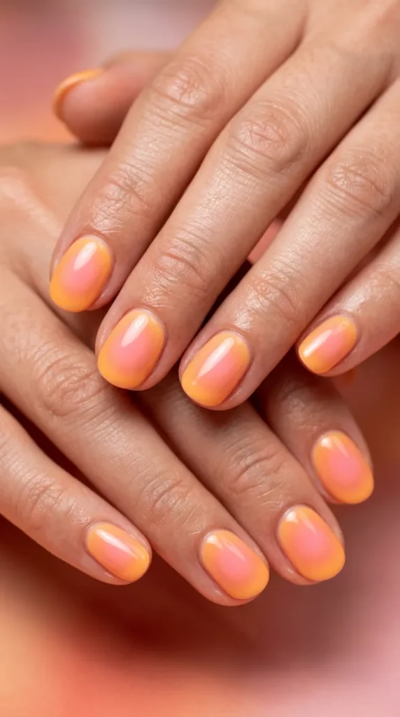 aura glow pink-orange nails