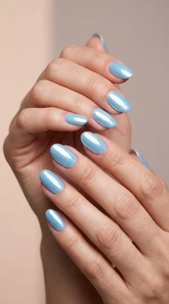 Baby Blue Chrome Nails