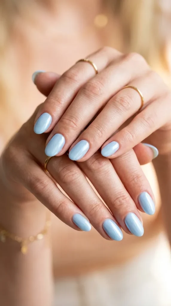 Baby blue glazed nails