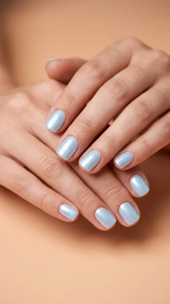 Baby Blue Glazed Short Nails