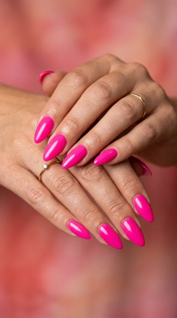 Barbiecore Hot Pink Almond Nails