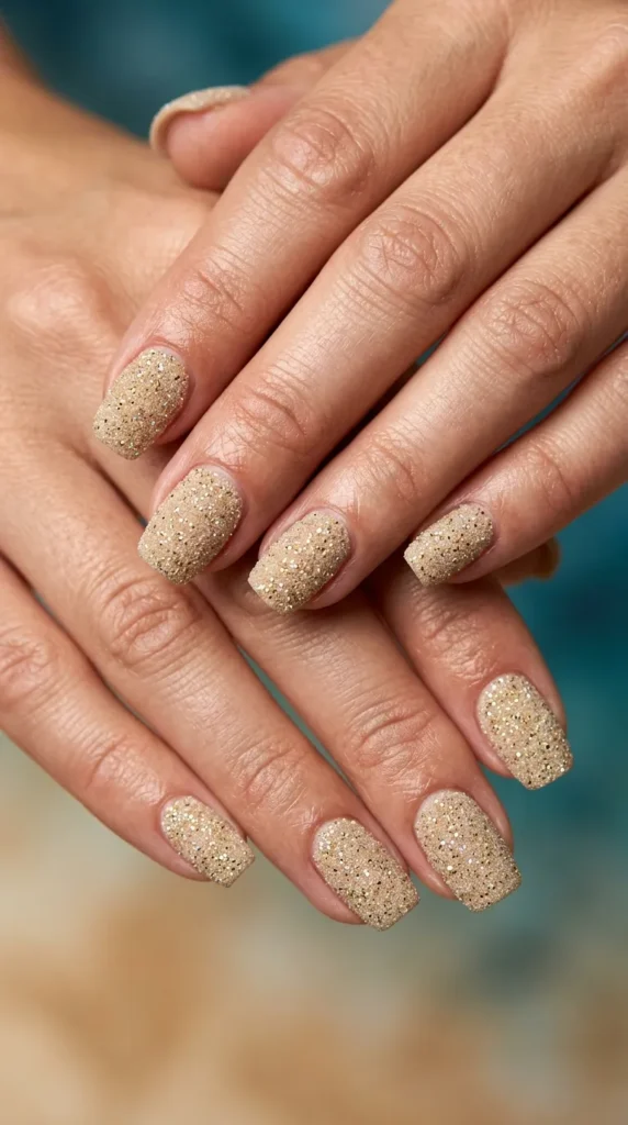 Beach sand texture nails with micro glitter grains
