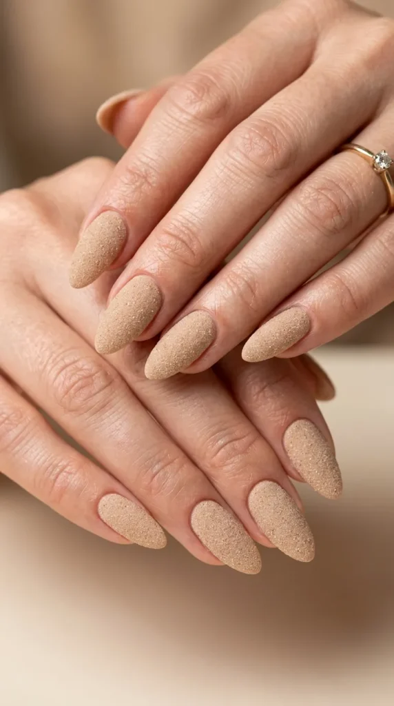 Beach sand textured almond nails