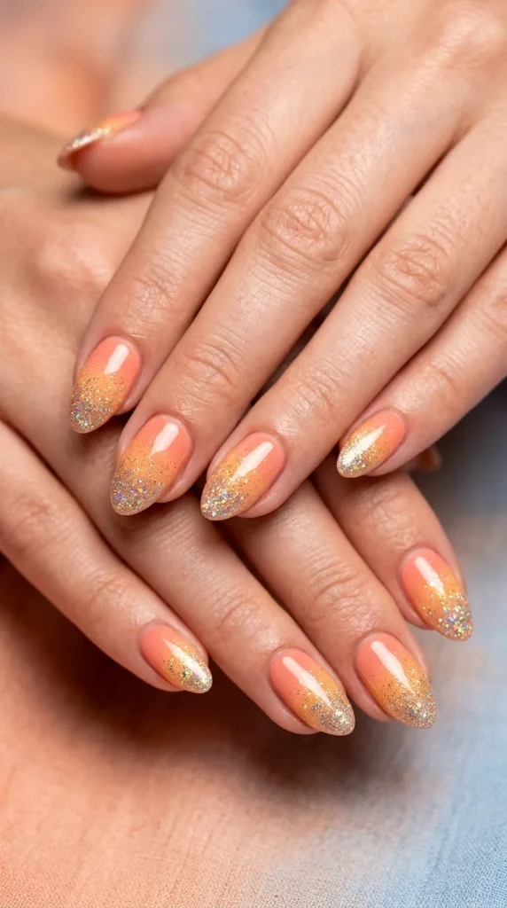 Beach sunset glitter fade nails