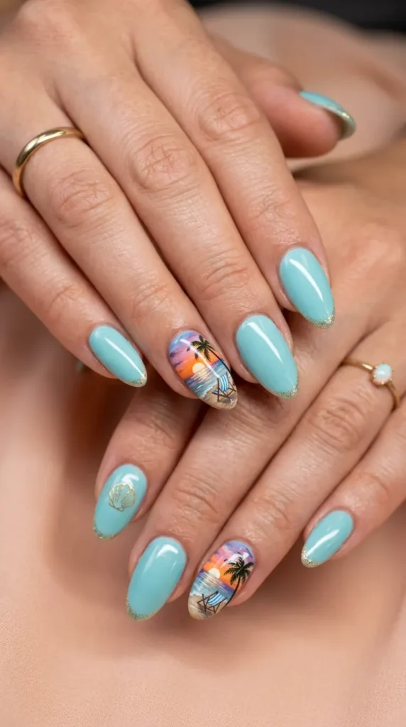 Beach Vacation Postcard Nails