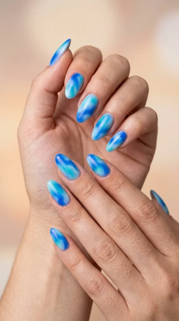Blue Airbrush Nail Designs