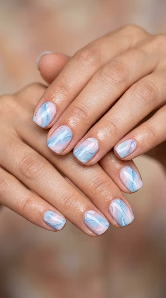 Blue and Pink Marble Nails