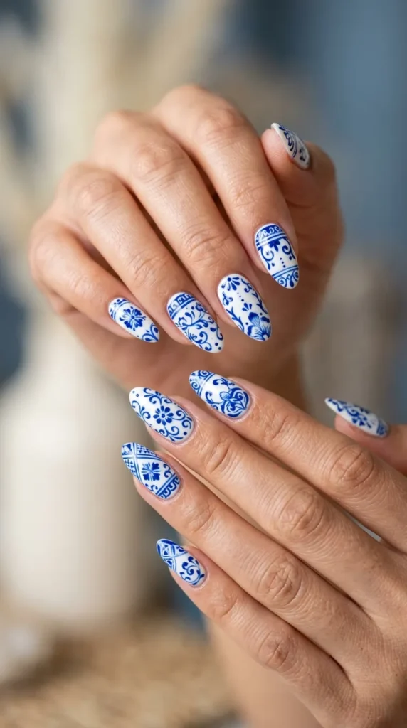 Blue and White Porcelain Nails