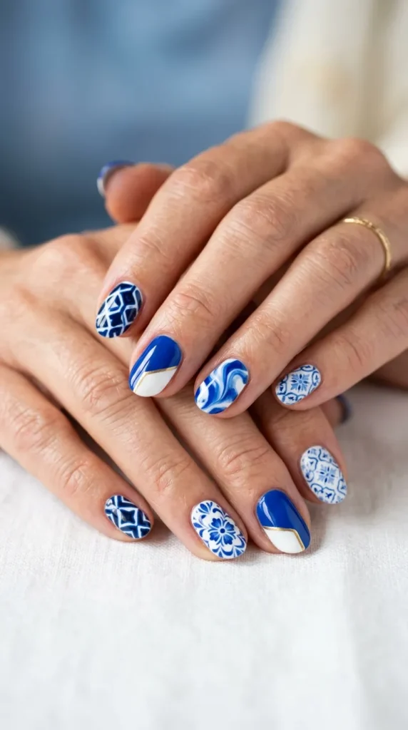 Blue and White Resort Nails