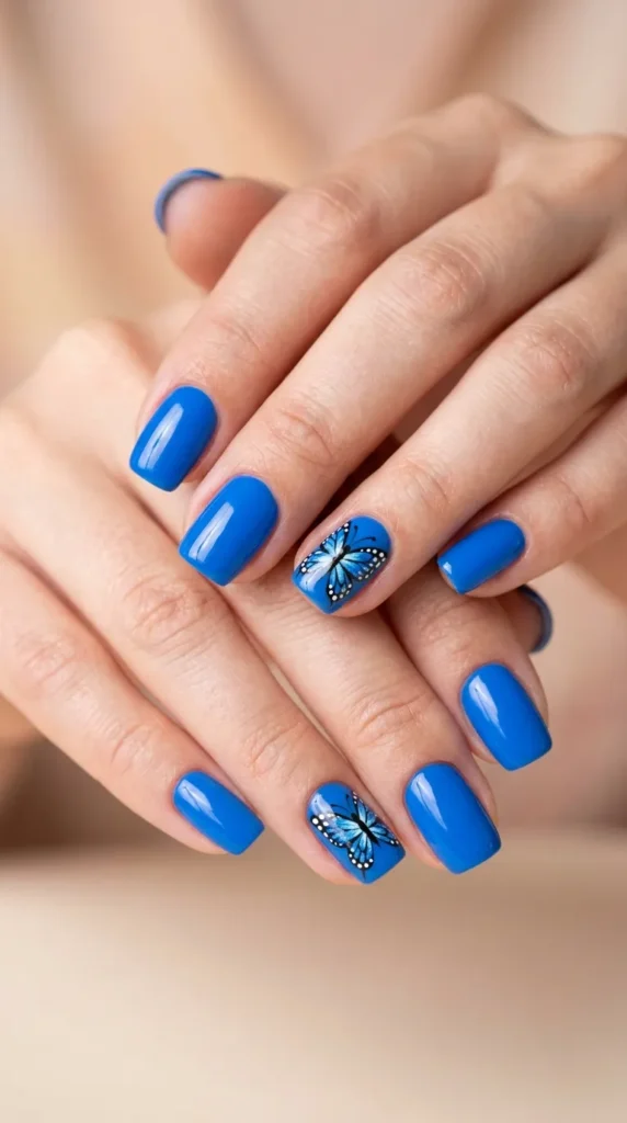 Blue Butterfly Accent Nails