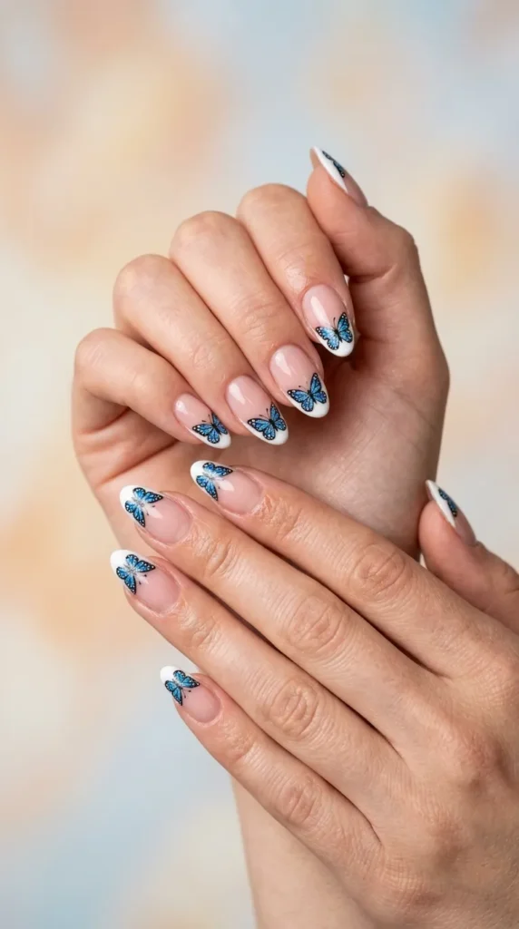 Blue butterfly French tips
