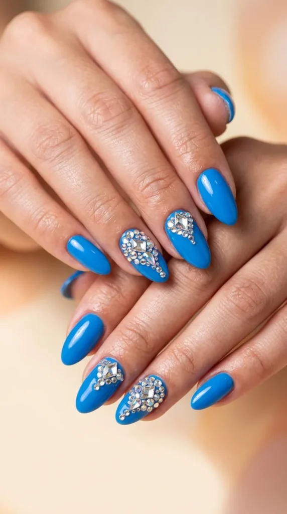 Blue Crystal Accent Nails
