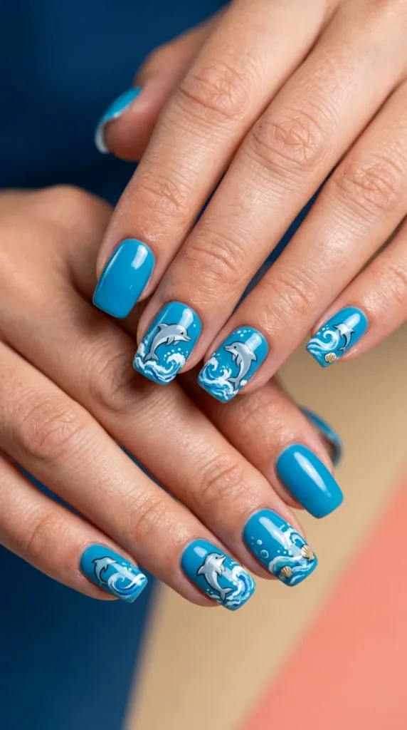 Blue Dolphin Nail Art