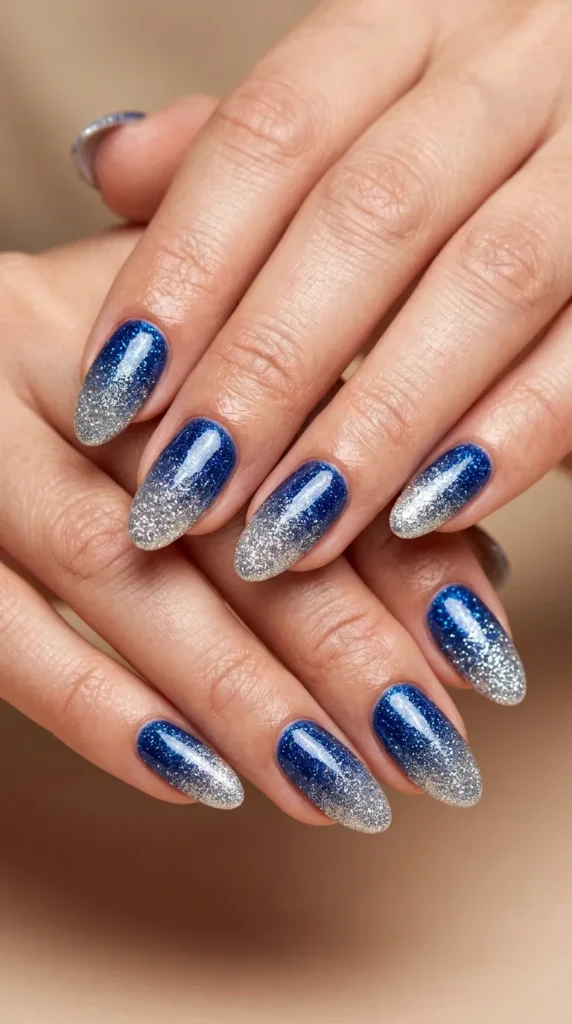 Blue glitter ombre with sparkly tips