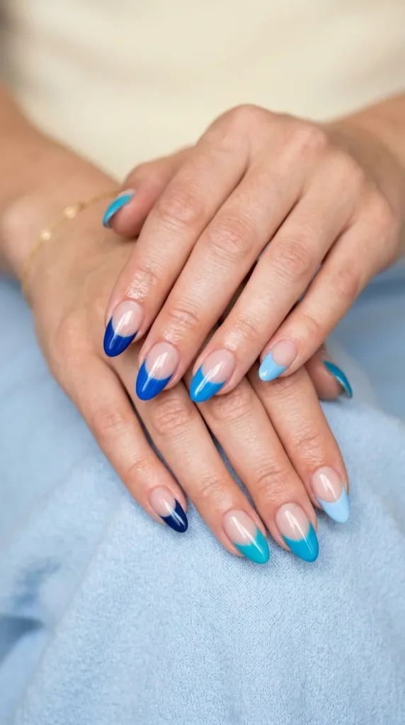 Blue Gradient French Tips