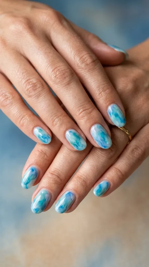 Blue Hawaiian Watercolor Nails
