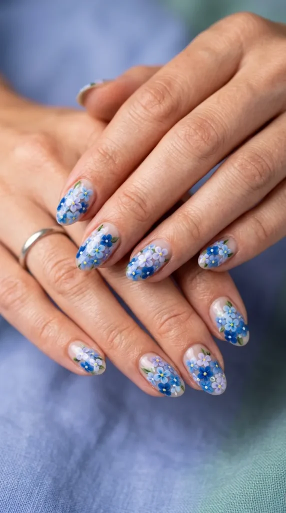 Blue Hydrangea Inspired Nail Art