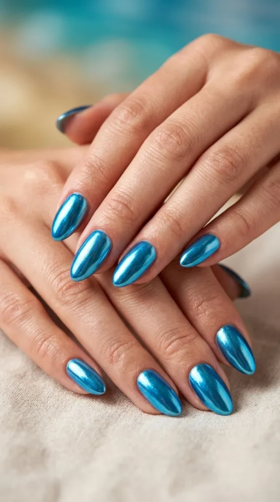 Blue Lagoon Chrome Nails