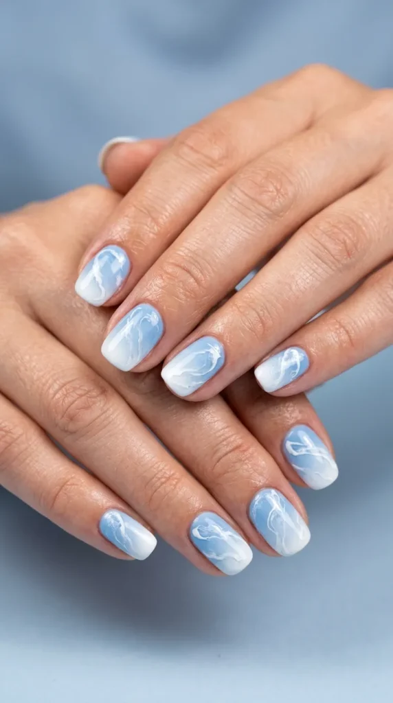 Blue marble ombre with white swirl accents