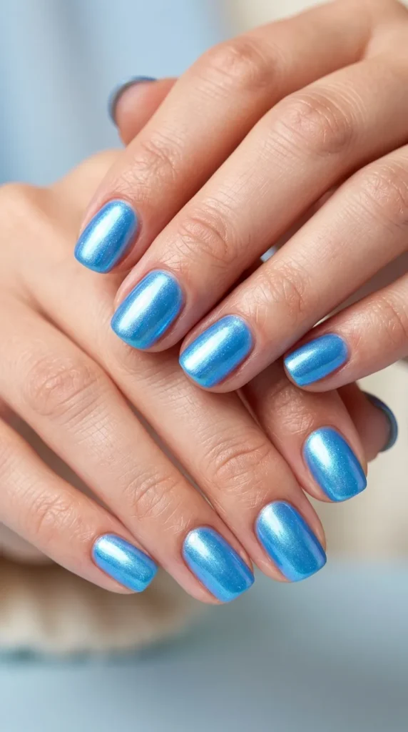Blue Pearl Effect Nails