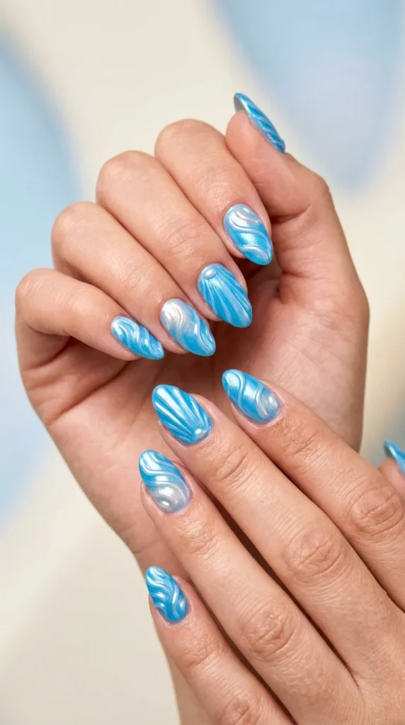 Blue Seashell Nail Art