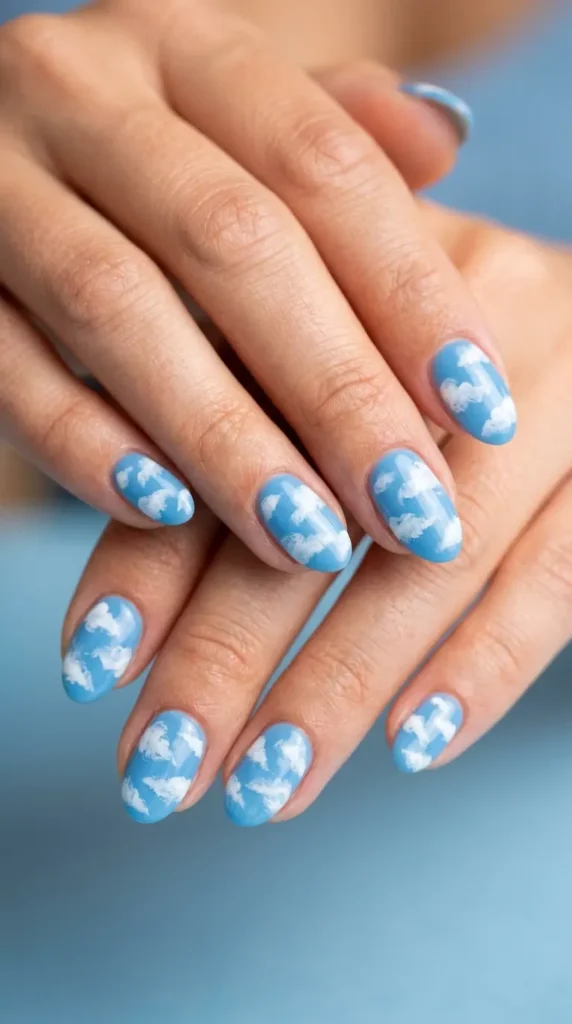 Blue Sky Cloud Nails
