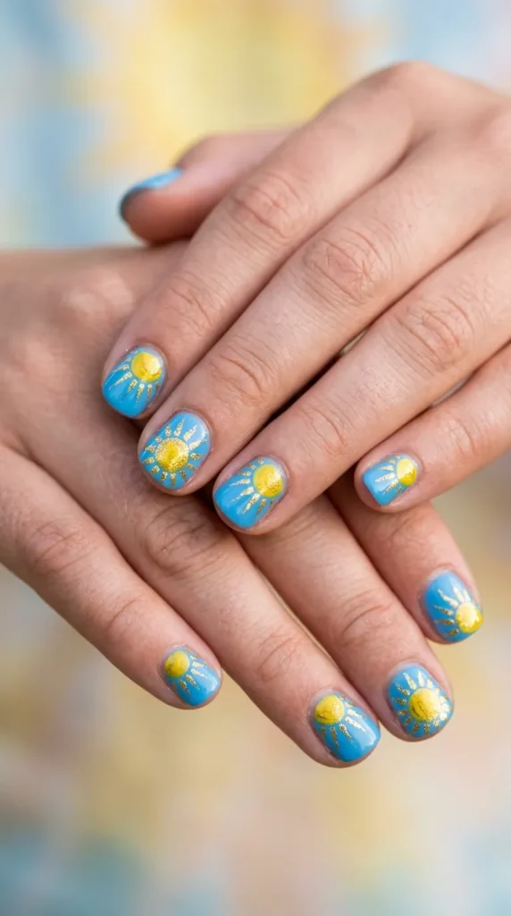 Blue Sky & Sunshine Nails