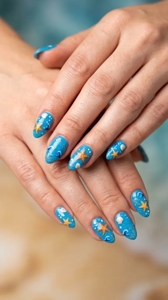 Blue Starfish Summer Nails