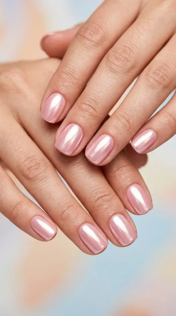 Blush Pink Chrome Nails