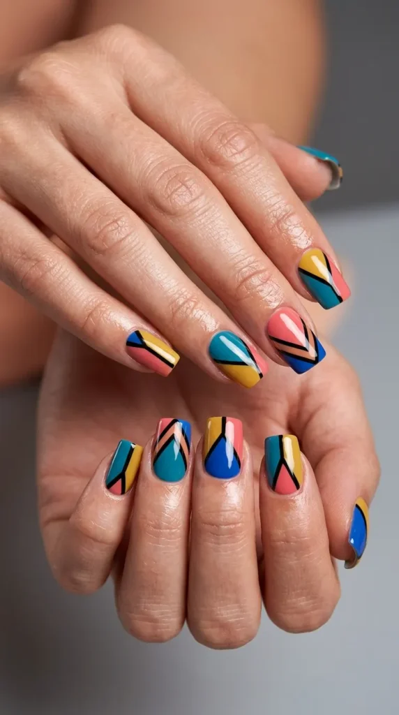 Bold Geometric Color Nails